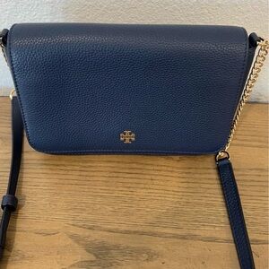 Tory Burch Dark Blue Crossbody Bag with Gold Accents